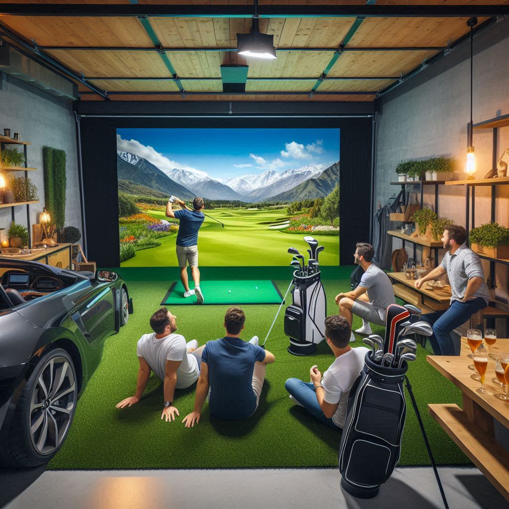 Garage golf simulator room
