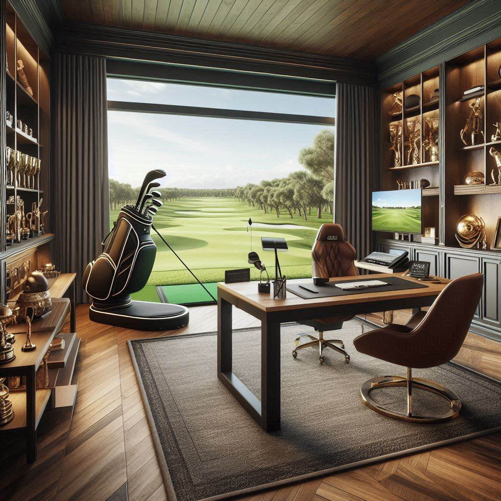 home office golf simulator room
