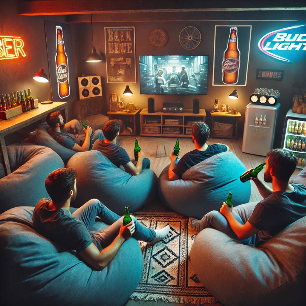 Oversized Bean Bags in a man cave 