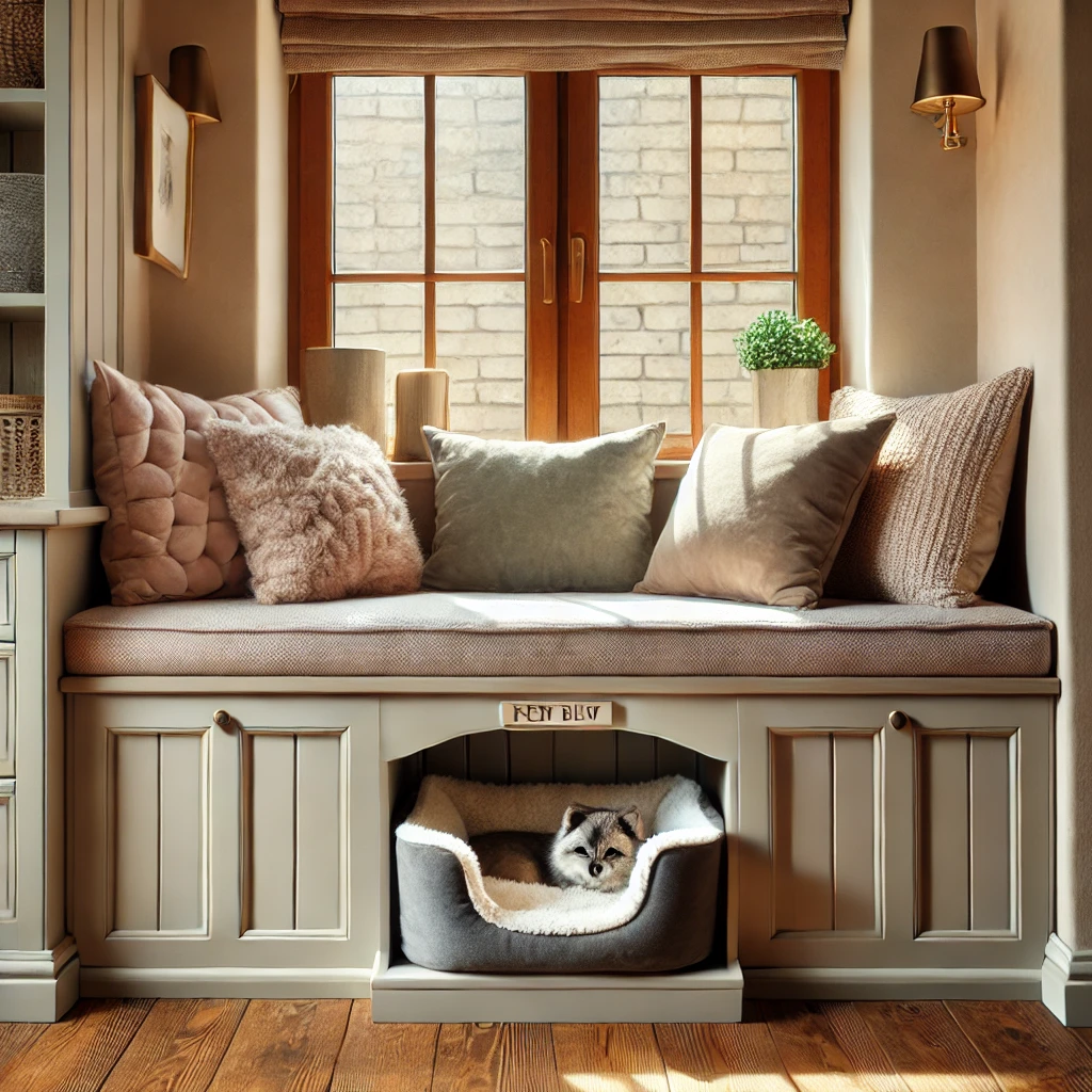 Window Seat with Built-In Pet Bed